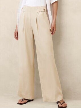 Banana Republic Pleated Tencel Wide Leg Trouser Pant 10 Beige High Rise Relaxed